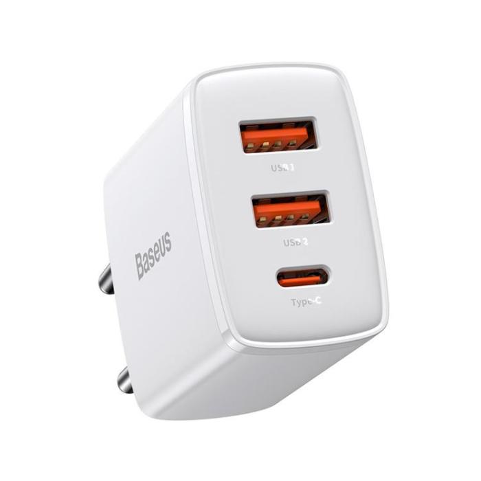 BASEUS - Baseus Compact Väggladdare USB-C Till 2x USB 30W - Vit