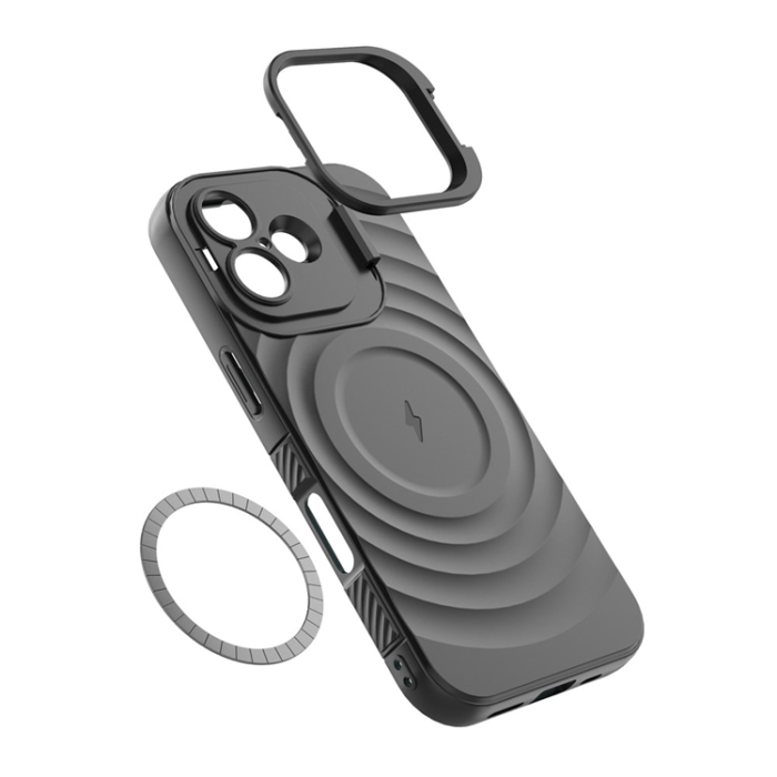A-One Brand - iPhone 17 Mobilskal MagSafe Ripple Texture Kickstand - Svart