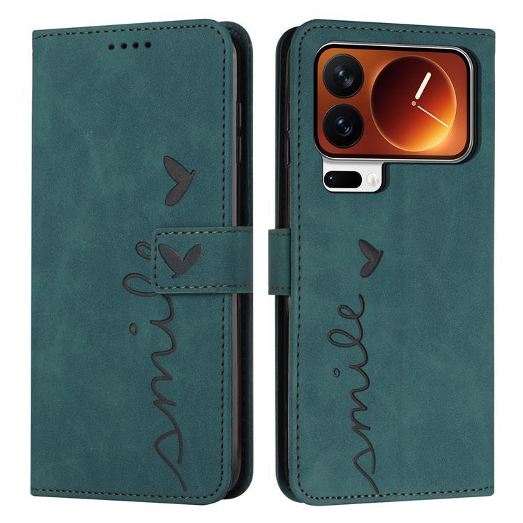 Xiaomi 17 Pro Konstläder Plånboksfodral Imprinted Heart Pattern (Grön) | 2353 | AlltMobil