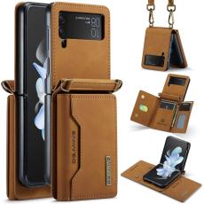 DG.MING - DG.MING Samsung Galaxy Z Flip4 Konstl&auml;der Pl&aring;nboksfodral Magnetisk Brun