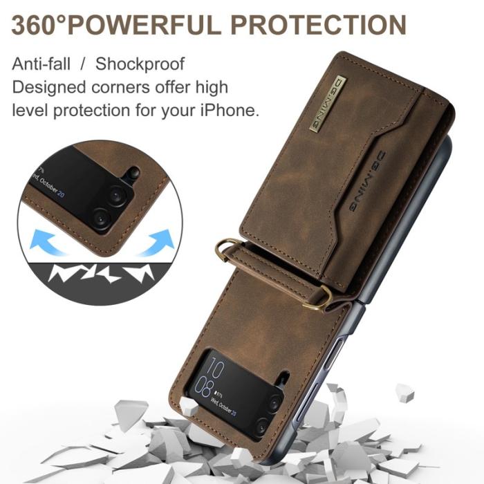 DG.MING - DG.MING Samsung Galaxy Z Flip4 Konstläder Plånboksfodral - Brun