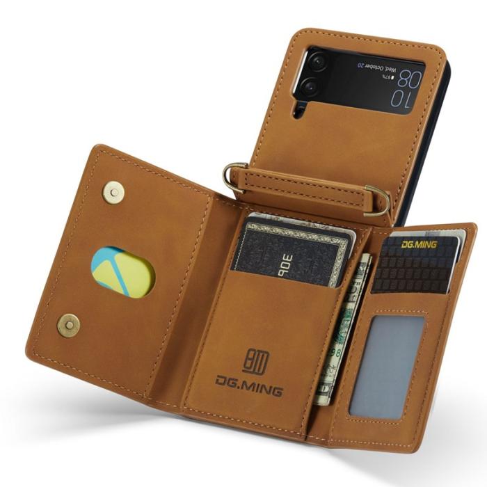 DG.MING - DG.MING Samsung Galaxy Z Flip4 Konstläder Plånboksfodral Magnetisk Brun