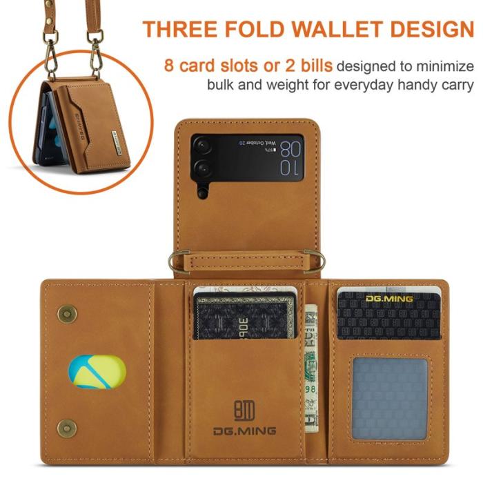 DG.MING - DG.MING Samsung Galaxy Z Flip4 Konstläder Plånboksfodral Magnetisk Brun