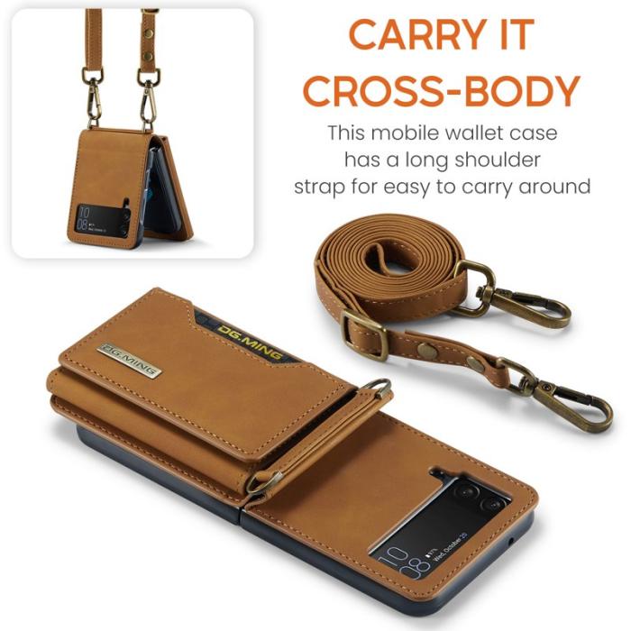 DG.MING - DG.MING Samsung Galaxy Z Flip4 Konstläder Plånboksfodral Magnetisk Brun