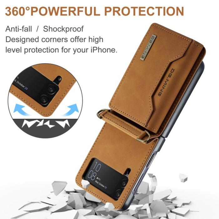 DG.MING - DG.MING Samsung Galaxy Z Flip4 Konstläder Plånboksfodral Magnetisk Brun