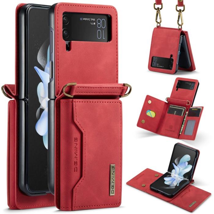 DG.MING - DG.MING Samsung Galaxy Z Flip4 Konstläder Plånboksfodral Röd