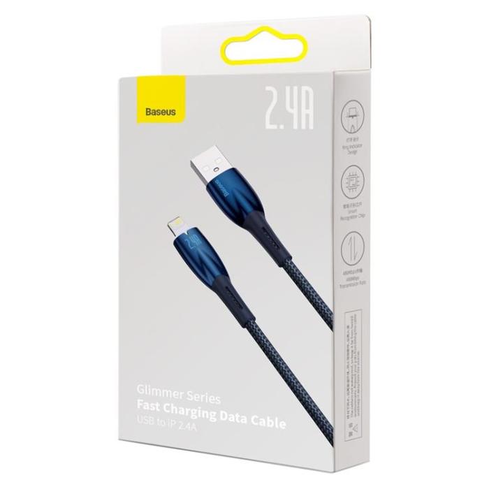 UTGATT1 - Baseus USB-A Till lightning kabel 1M Glimmer Series - Blå