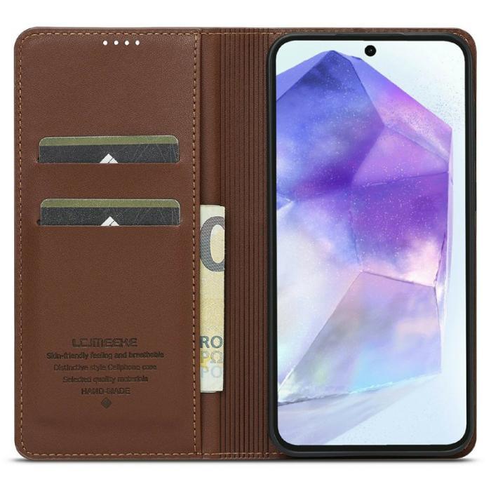 LC.imeeke - LC.IMEEKE L1 Series Samsung Galaxy A56 Plånboksfodral Konstläder - Brun