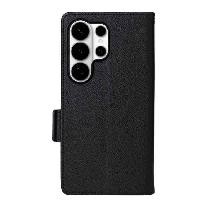 A-One Brand - Galaxy S26 Ultra Plånboksfodral Litchi Läder med Rem - Svart