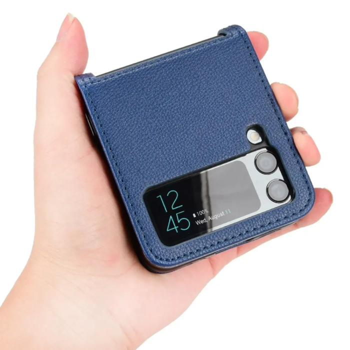 Taltech - Galaxy Z Flip4 5G Mobilskal Korthållare PU Läder - Mörkblå