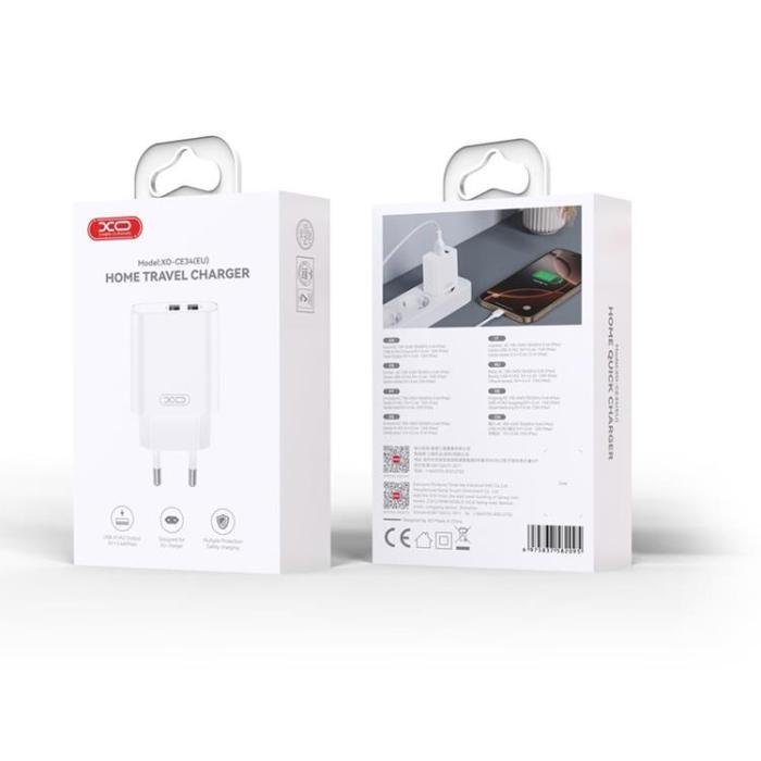 XO - XO Väggladdare 2x USB-A 18W 2.4A - Vit