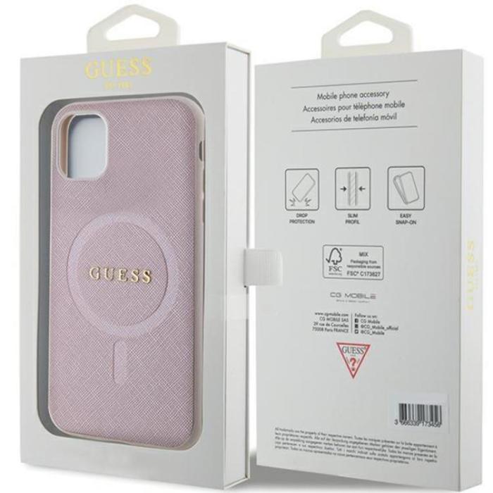Guess - Guess iPhone 11/XR Mobilskal Magsafe Saffiano - Rosa