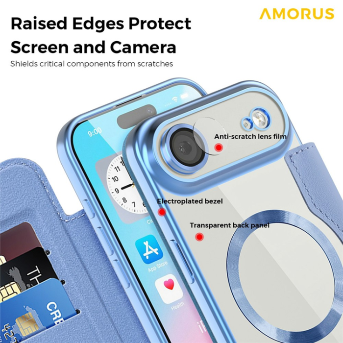 Amorus - AMORUS iPhone Air Plånboksfodral MagSafe RFID - Blå