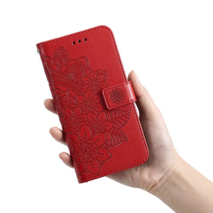 OEM - Samsung Galaxy S26 Plus Plånboksfodral Blommönster Konstläder Ställ - Röd