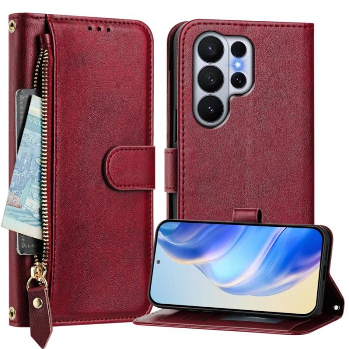 OEM - Samsung Galaxy S26 Ultra Skal Fodral Äkta Läder - Röd