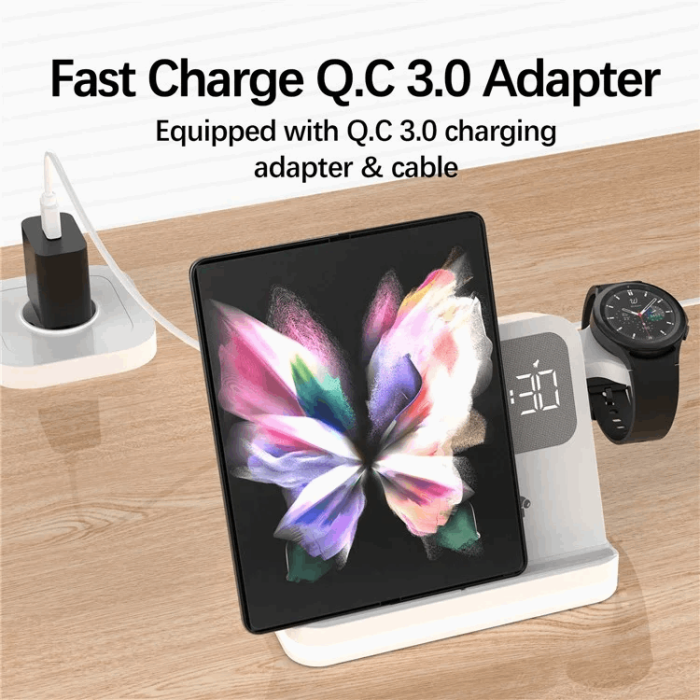 OEM - 3-in-1 Trådlös Laddare 15W Samsung Galaxy - Buds - Watch - Vit
