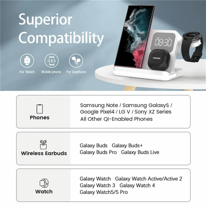 OEM - 3-in-1 Trådlös Laddare 15W Samsung Galaxy - Buds - Watch - Vit