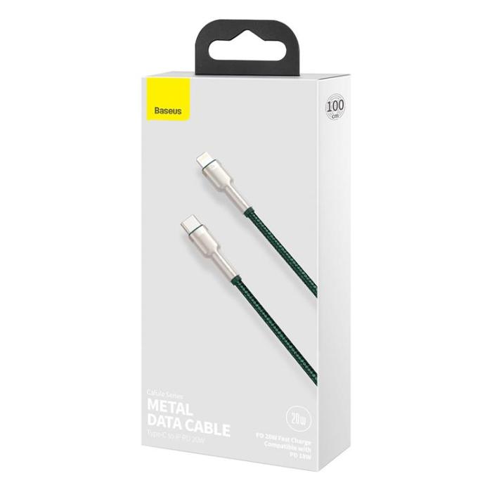 BASEUS - Baseus USB-C Till Lightning Kabel 20W 1m Cafule Metal PD Grön