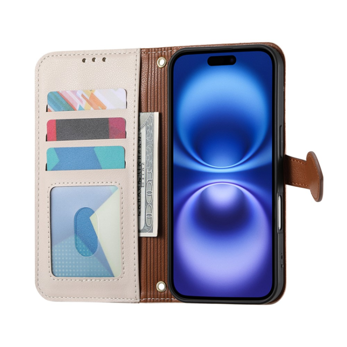A-One Brand - iPhone 17 Plånboksfodral Leaf Magnetiskt Spänne Konstläder - Beige
