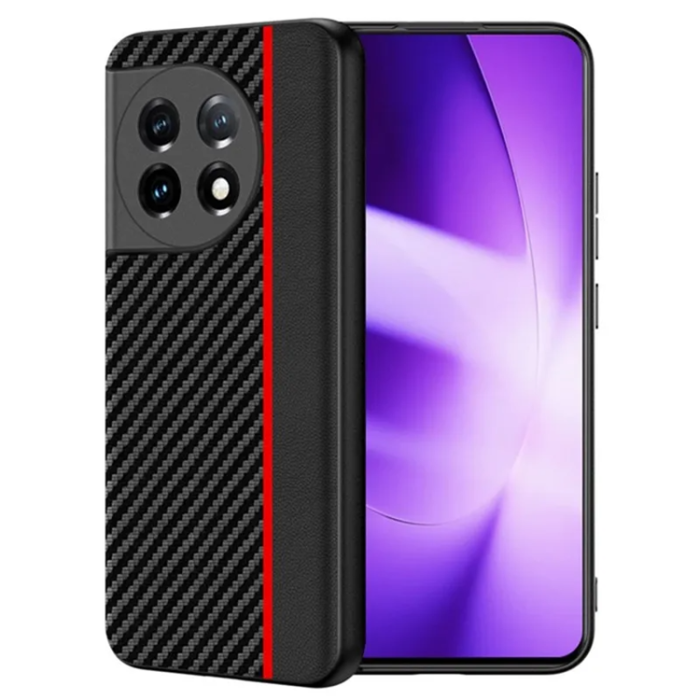 OEM - OnePlus 11 5G Mobilskal Carbon Fiber PU-Läder - Röd