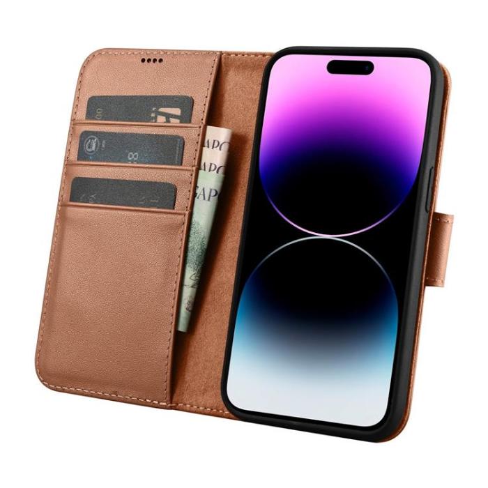 ICARER - iCarer iPhone 14 Pro Plånboksfodral 2in1 Läder - Brun