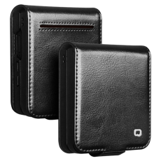 QIALINO - QIALINO Galaxy Z Flip 7 5G Plånboksfodral Äkta Läder - Svart