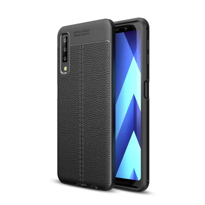 UTGATT4 - Skal i Lädertextur för Samsung Galaxy A7 2018 - Svart