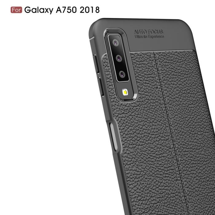 UTGATT4 - Skal i Lädertextur för Samsung Galaxy A7 2018 - Svart