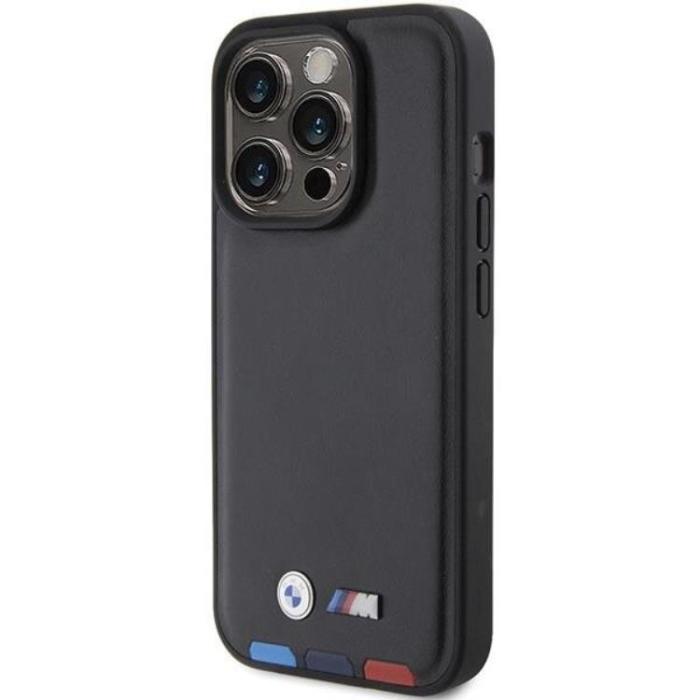 BMW - BMW iPhone 15 Pro Max Mobilskal Läder Stamp Tricolor - Svart