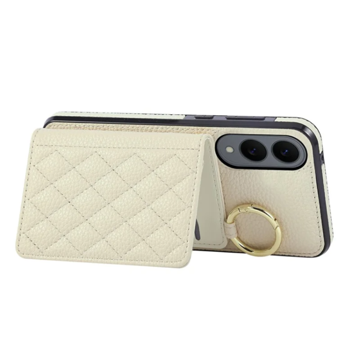 A-One Brand - Galaxy S25 Edge Mobilskal Korthållare Kickstand Rhombus - Beige