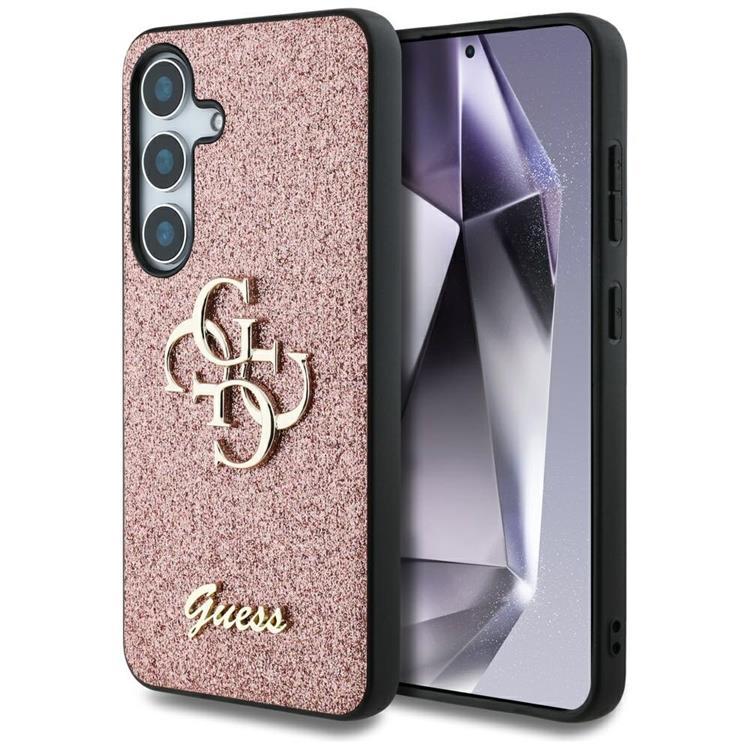 Guess Mobilskal till Galaxy S25 Fixed Glitter Big 4G Metal Logo - Rosa