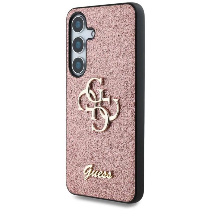 Guess - Guess Galaxy S25 Mobilskal Fixed Glitter Big 4G Metal Logo - Rosa