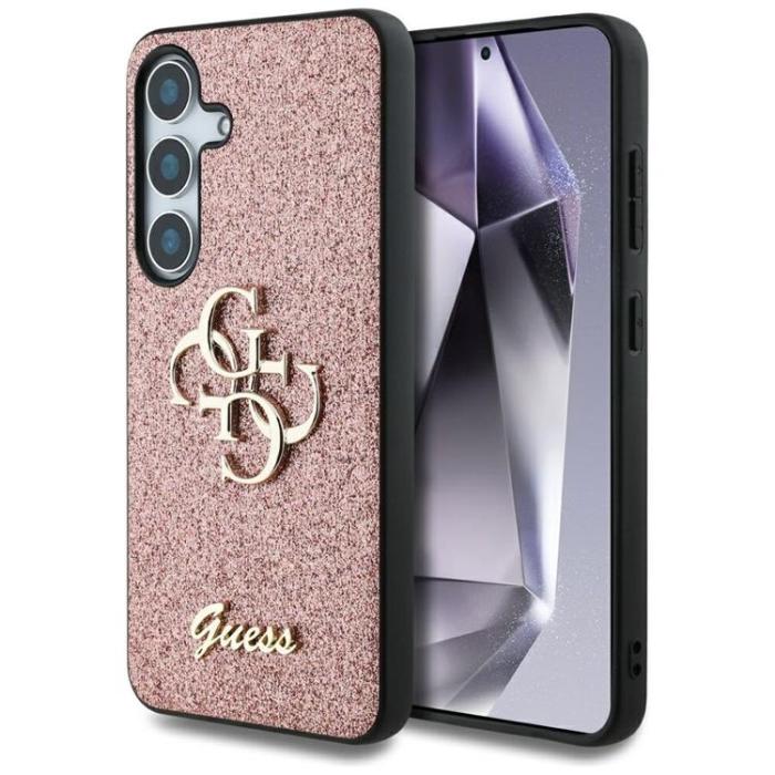 Guess - Guess Galaxy S25 Mobilskal Fixed Glitter Big 4G Metal Logo - Rosa
