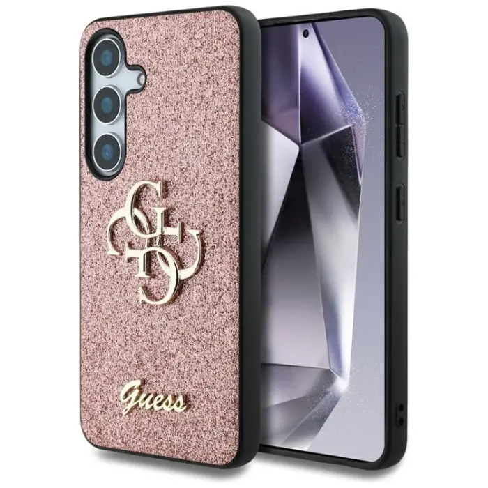Guess - Guess Galaxy S25 Mobilskal Fixed Glitter Big 4G Metal Logo - Rosa