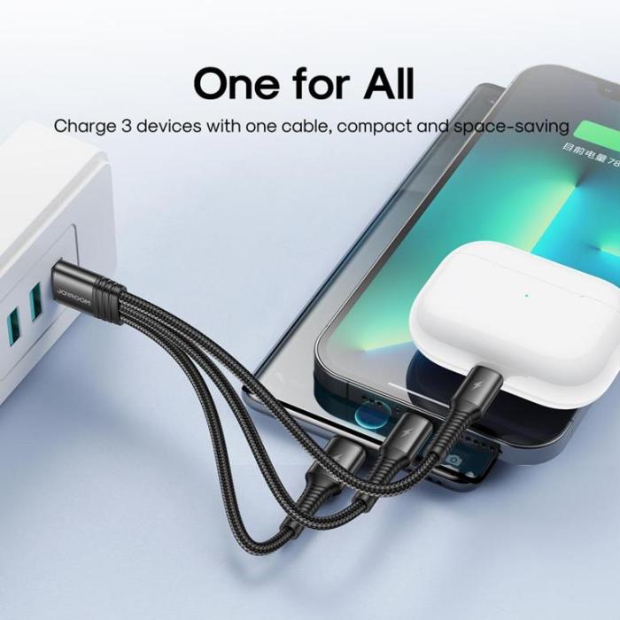 SiGN - SiGN 3in1 Kabel Lightning, USB-C, 0.3m, 3.5A, 20W - Svart