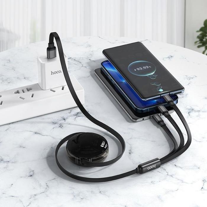 Hoco - Hoco 3in1 USB-A till USB-C, Lightning, microUSB kabel 2A 1m