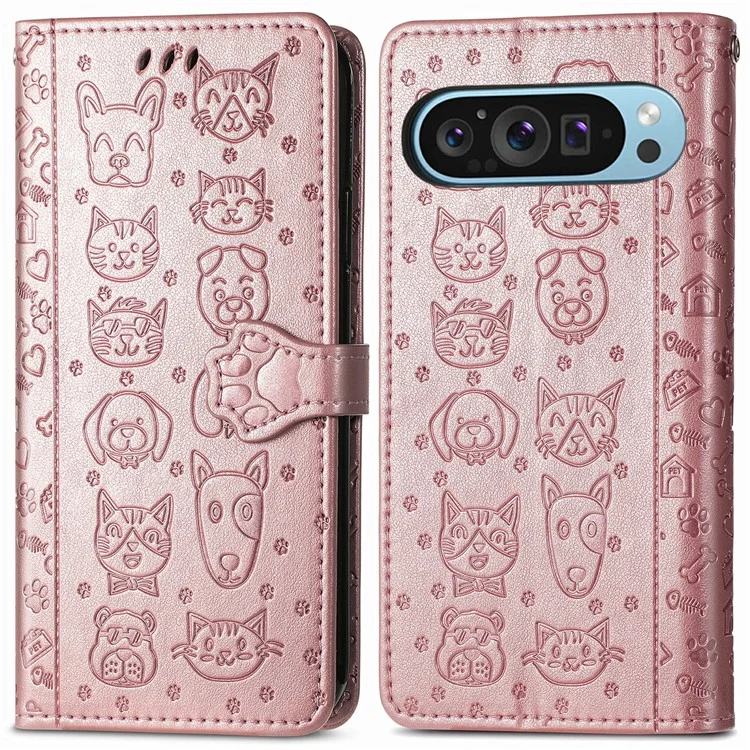 Google Pixel 10/10 Pro Plånboksfodral Cat Dog Pattern - Rosa Guld | 2353 | AlltMobil