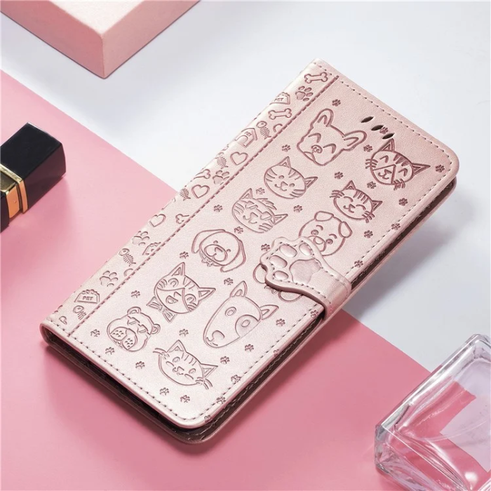 A-One Brand - Google Pixel 10/10 Pro Plånboksfodral Cat Dog Pattern - Rosa Guld