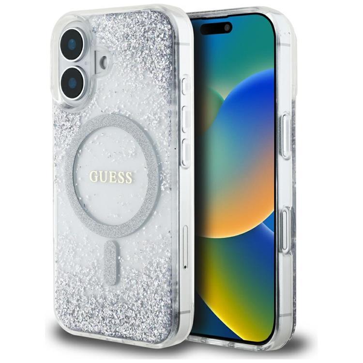 Guess iPhone 16 Mobilskal MagSafe HC Resin Bottom Glitter - Silver | 2353 | AlltMobil