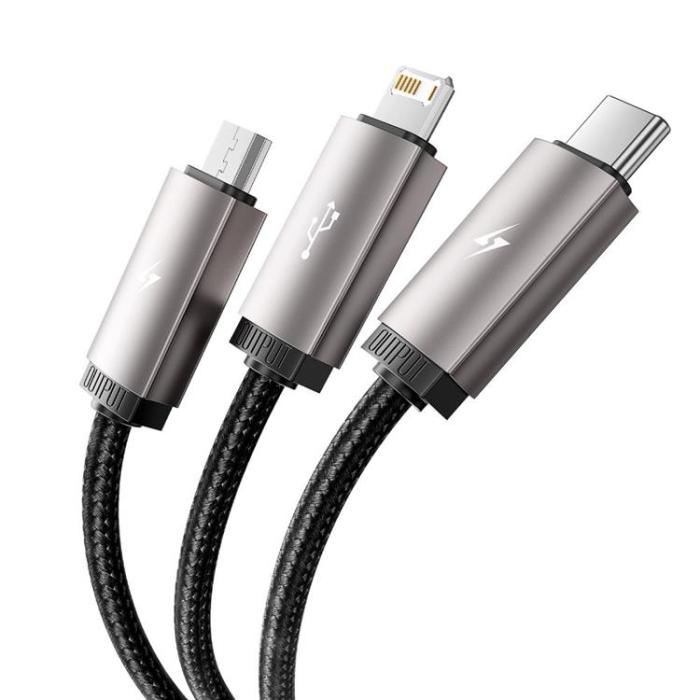 Tech-Protect - Tech-Protect 3in1 USB-A Till Lightning/Type-C/Micro-USB Kabel 1m - Grå