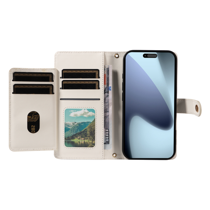 A-One Brand - iPhone 17 Pro Plånboksfodral Rhombus Läder - Vit