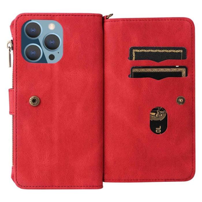 OEM - iPhone 14 Pro Max Plånboksfodral KT Zipper - Röd