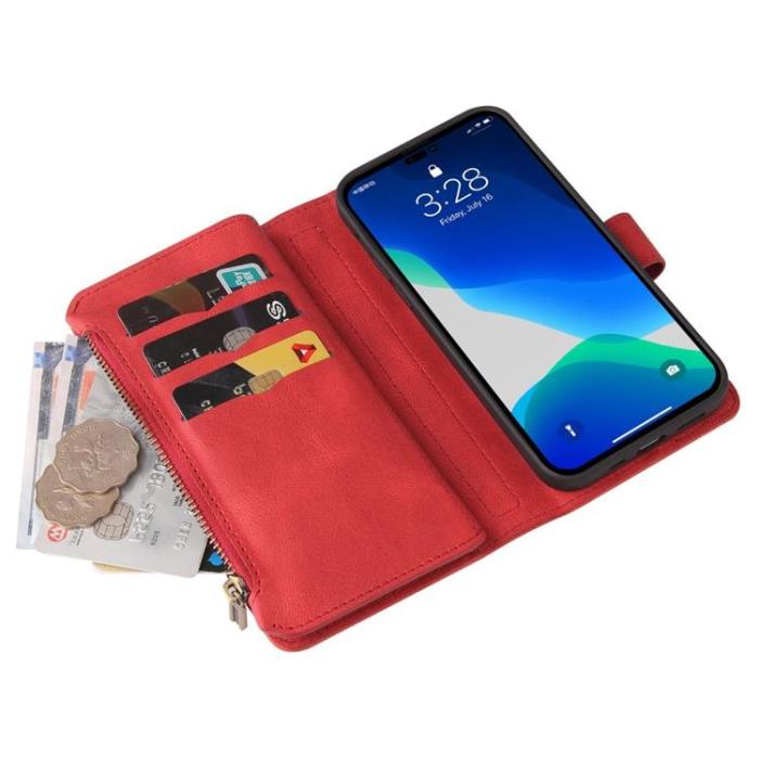 OEM - iPhone 14 Pro Max Plånboksfodral KT Zipper - Röd