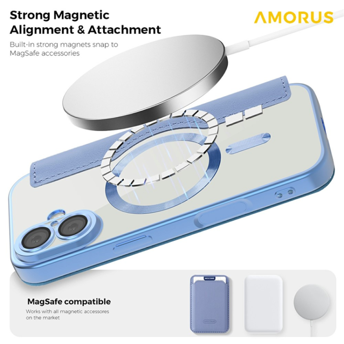 Amorus - AMORUS iPhone 17 Plånboksfodral MagSafe RFID Blocking - Blå