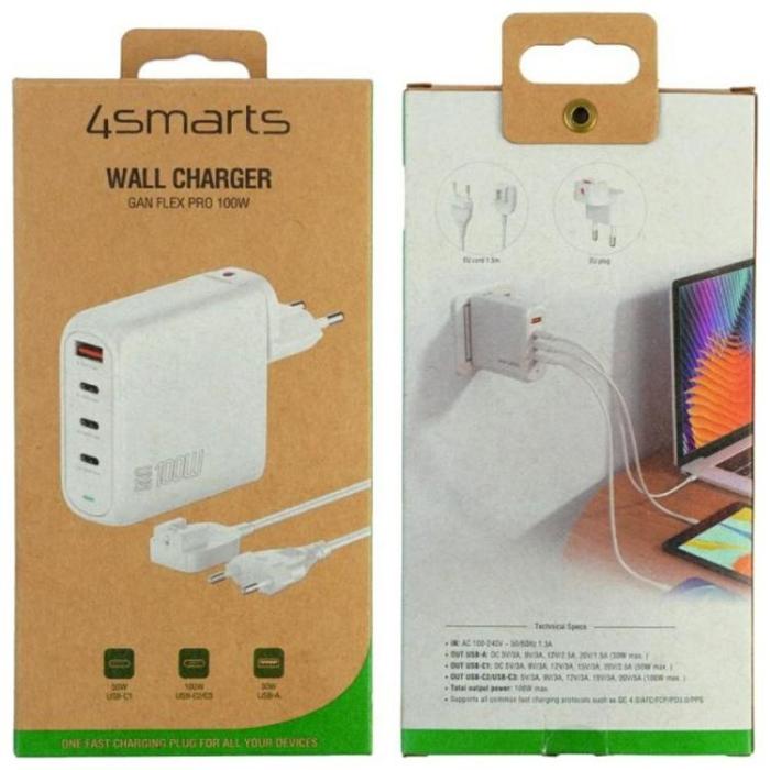 4smarts - 4smarts Snabbladdare 100W 3xUSB-C 1xUSB-A Flex Pro - Vit