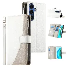 OEM - Samsung Galaxy S26 Pl&aring;nboksfodral Dragkedja Konstl&auml;der Flip - Vit