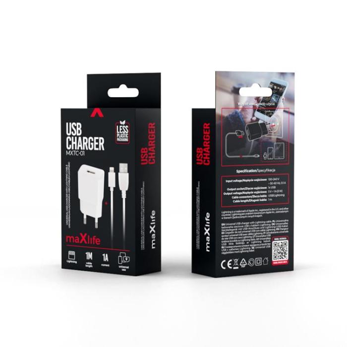 Maxlife - Maxlife Väggladdare Lightning med Kabel MXTC-01 1A - Vit