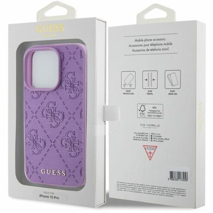Guess - Guess iPhone 15 Pro Mobilskal Läder Stamped - Lila