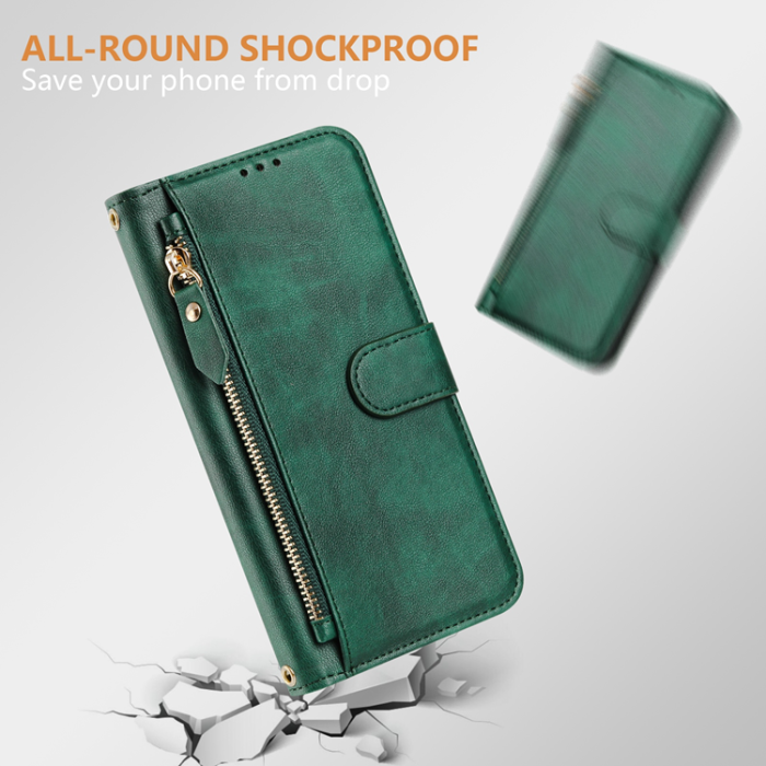 A-One Brand - iPhone 17 Plånboksfodral Zipper Pocket Läder - Grön