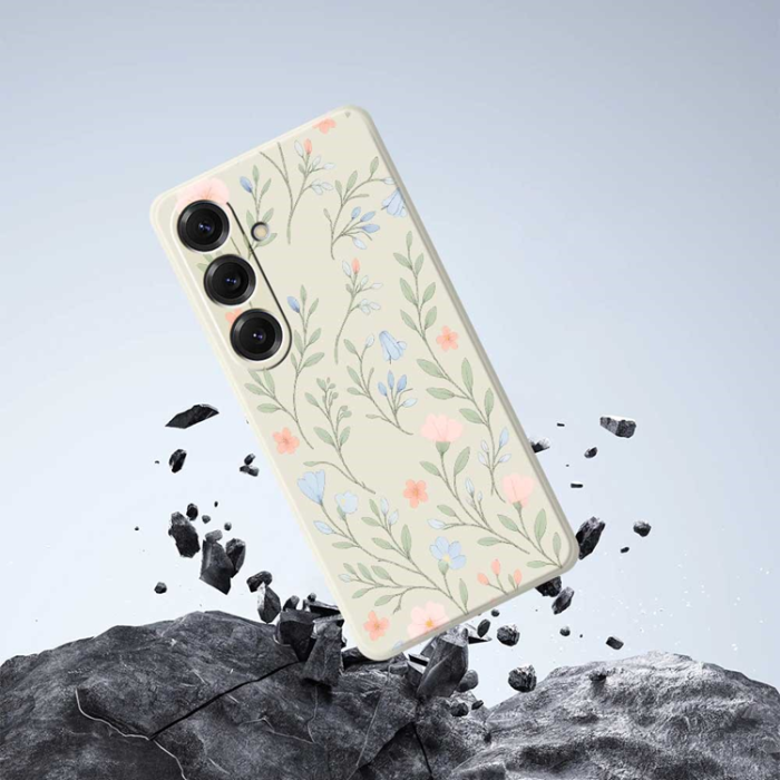 A-One Brand - Galaxy S25 Mobilskal Pink Blue Flowers Straight Edge - Lila